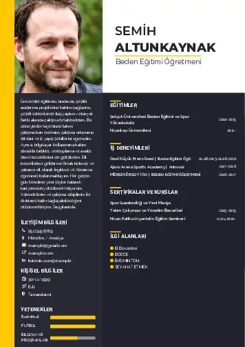 Beden Eğitimi Öğretmeni CV Örnekleri cv indir